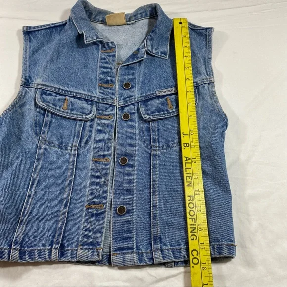 Silver Hawk  Denim Jean Vest Button Down Vest Shirt Chest pockets Shirt Top Vest - Picture 12 of 14